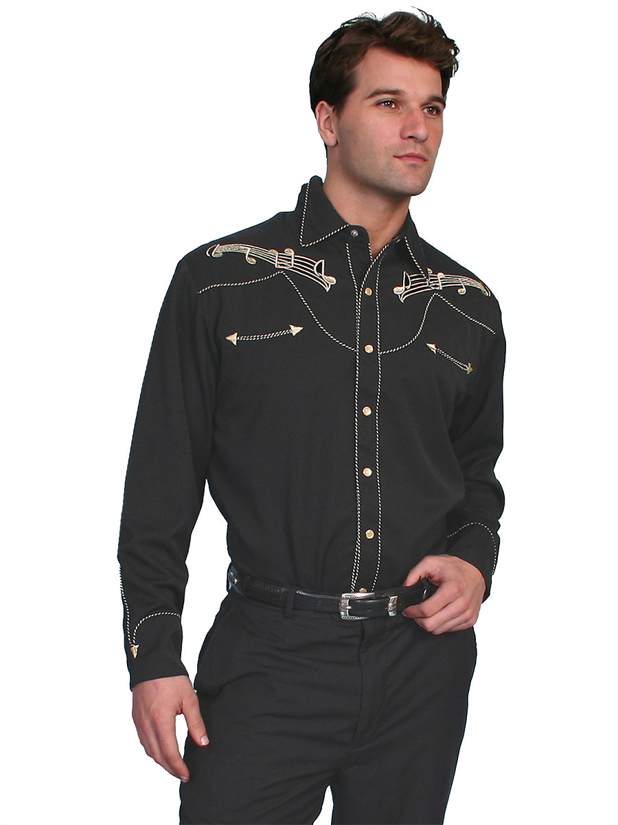 Embroideried Western Shirt, Black & Gold - Western Wear, Frontier ...