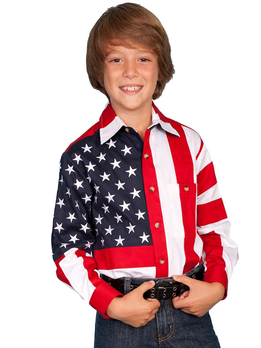 Kids American Flag Shirt, Long Sleeves - Western Wear, Frontier Fashion ...